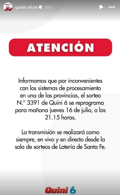 El comunicado del Quini 6
