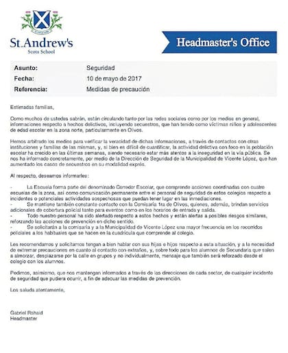 El comunicado del St. Andrew's