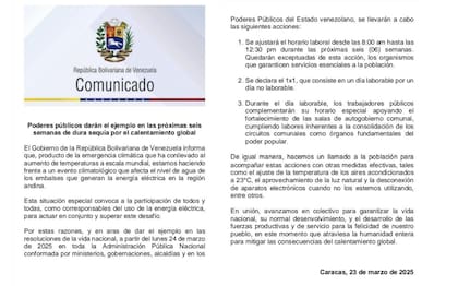El comunicado difundido por el gobierno de Venezuela.