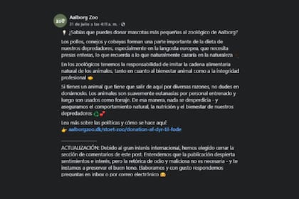 El comunicado emitido desde el Zoológico de Aalborg