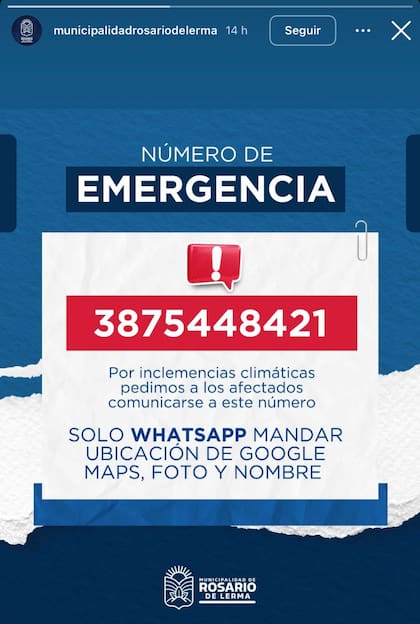 El comunicado en redes sociales de la municipalidad de Rosario de Lerma sobre las inundaciones.