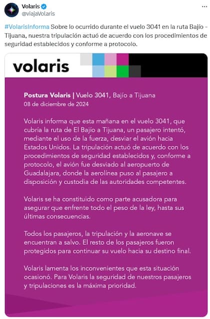 El comunicado oficial de Volaris