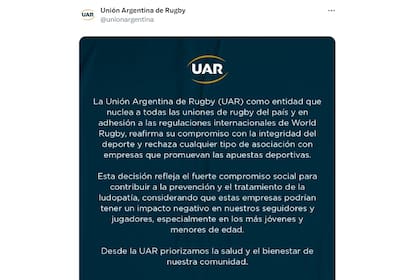 El comunicado oficial de la UAR