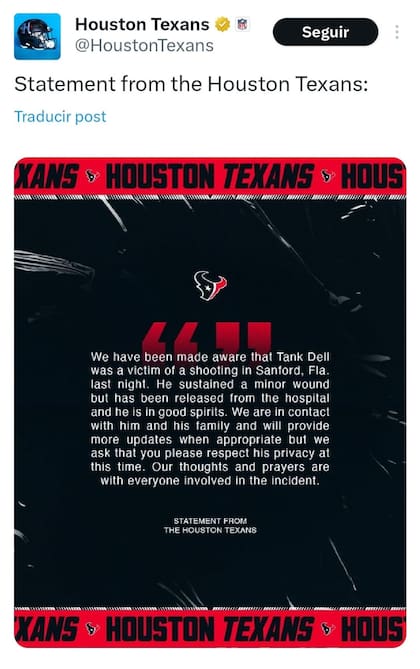 El comunicado oficial de los Houston Texans