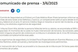 El comunicado oficial de River tras el fallecimiento de un hincha y la suspensión del partido contra Defensa y Justicia