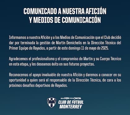 El comunicado oficial del Monterrey