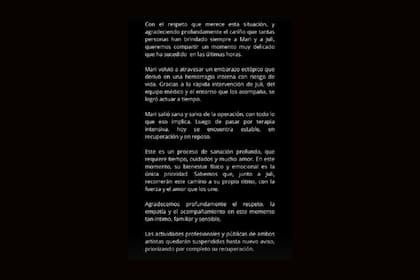 El comunicado oficial sobre la salud de la cantante María Becerra