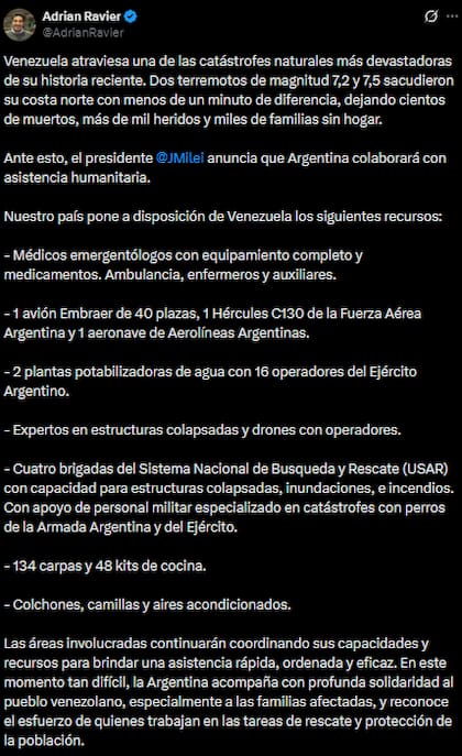 El comunicado publicado por el vocero presidencial Adrián Ravier