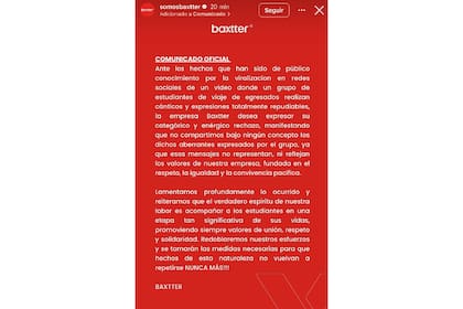 El comunicado que emitió Baxtter, la empresa de viajes de egresados