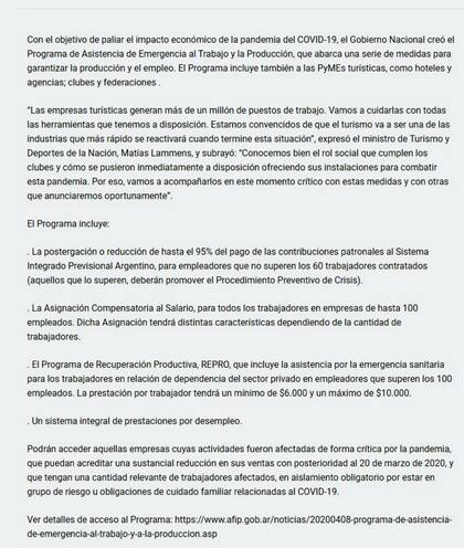 El comunicado que establece la ayuda del Gobierno hacia los clubes por la pandemia.