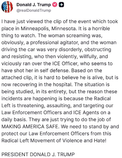 El comunicado que publicó Donald Trump en Truth Social sobre el suceso