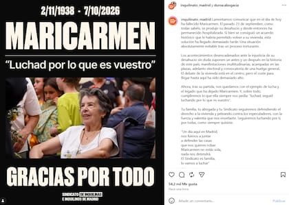 El comunicado que publicó el Sindicato de Inquilinas de Madrid (Foto: Captura Instagram/@inquilinato_madrid)