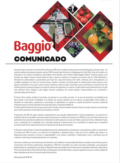 El comunicado que salió en distintos medios