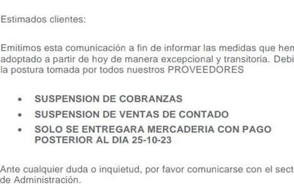 El comunicado que una empresa envió a productores