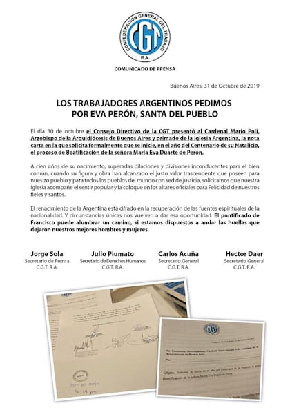 El comunicado y las cartas de la CGT