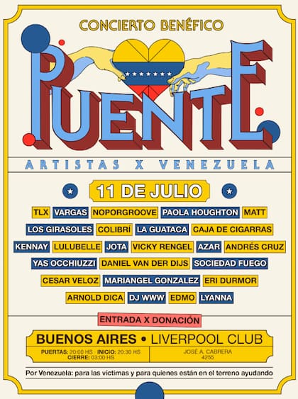 El concierto benéfico Puente se llevará a cabo el sábado 11 de julio