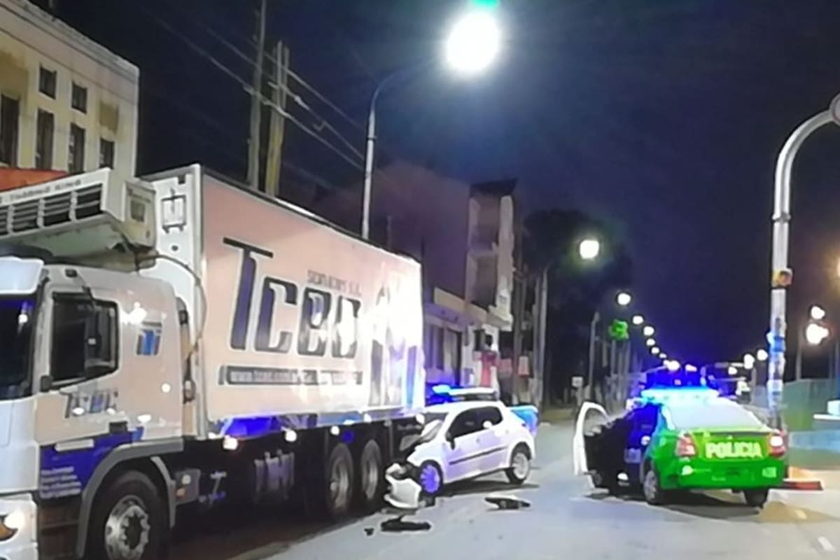 El conductor del Peugeot 207 color blanco embistió a un camión Mercedez Benz que estaba estacionado mientras realizaba la descarga de mercadería