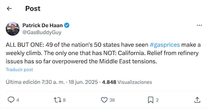 El conflicto entre Israel e Irán afectan el precio de la gasolina en Estados Unidos. Foto: X