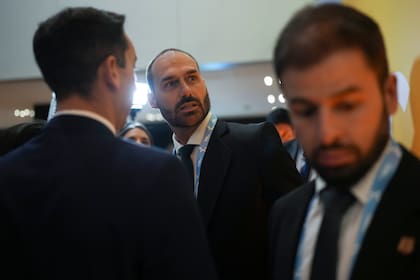 El congresista brasileño Eduardo Bolsonaro llega a Buenos Aires para asistir a la Conferencia de Acción Política Conservadora, (CPAC), en Buenos Aires, en diciembre de 2024