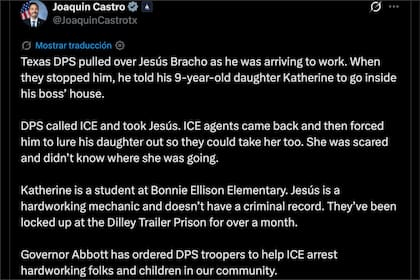 El congresista latino acusó a Abbott de ordenar al DPS colaborar con el ICE para "arrestar a trabajadores y niños"