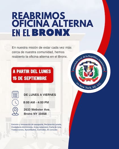 El consulado dominicano reabrió su sede en Bronx para facilitar los trámites de los residentes
