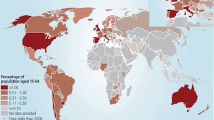 El consumo de cocaína por país en 2010