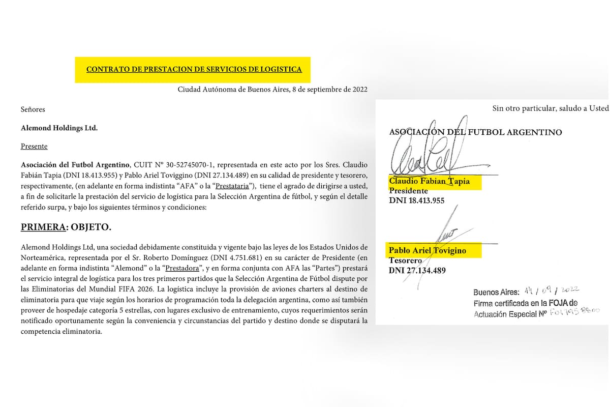El contrato firmado por Tapia y Toviggino con Alemond Holdings LTD