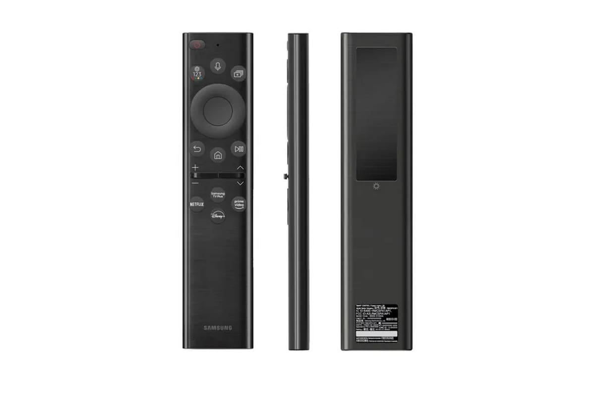 El control remoto Eco Remote de Samsung combina un panel solar y un conector USB C junto a un llamativo sistema de recarga por ondas de radio para reponer la energía de su batería interna