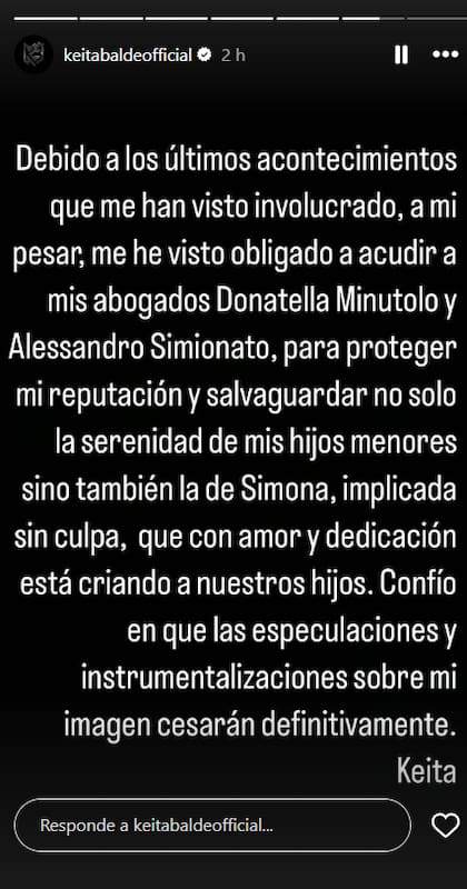 El contundente comunicado de Keita Baldé (Captura: Instagram @keitabaldeofficial)