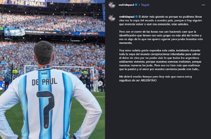 El contundente posteo de De Paul, con dardos a los críticos de la selección y dolor por la derrota