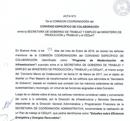 El convenio en enero de 2019 entre el Ministerio de Trabajo y la consultora CEDyAT