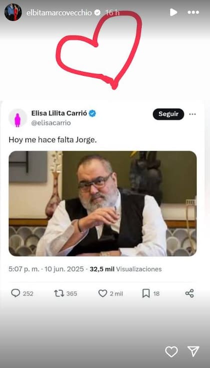 El corazón que le dedicó Elba a Lilita