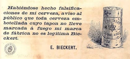 El corcho de la cerveza Bieckert a fines del siglo XIX, a prueba de falsificaciones