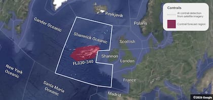 El corredor de Shanwick, donde Google usará la IA para corregir el plan de vuelo de los aviones comerciales con la intención de evitar la formación de estelas de condensación de vapor