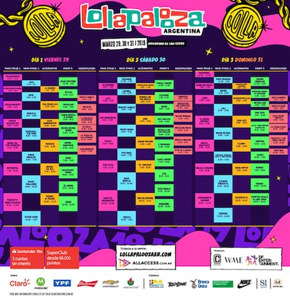 El cronograma definitivo de Lollapalooza 2019