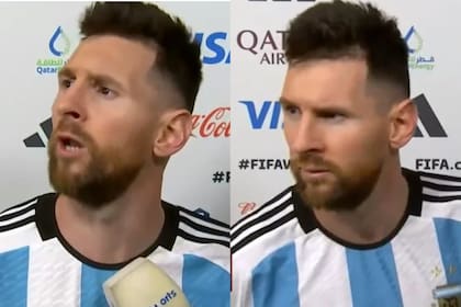 El cruce de Lionel Messi en la zona mixta tras el triunfo ante Países Bajos