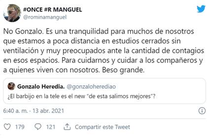 El cruce de Romina Manguel y Gonzalo Heredia en Twitter