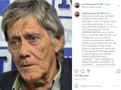 El crudo posteo de Roberto Piazza para despedir a su hermano mayor Ricardo, quien lo sometió a abusos sexuales desde los 6 a los 17 años