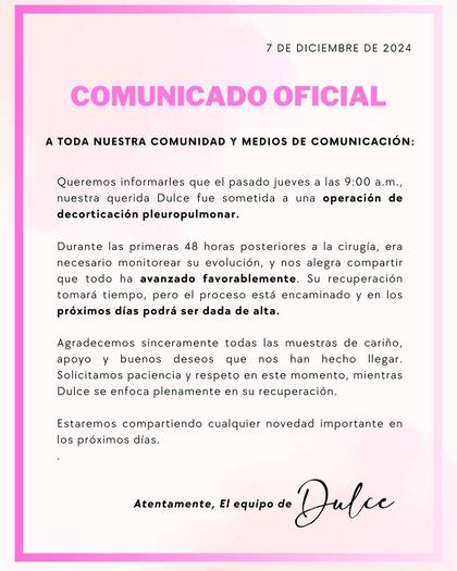 El cuadro de salud de la artista comenzó a agravarse