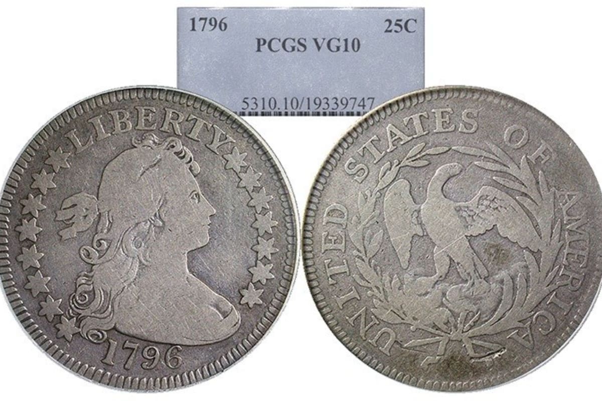 El cuarto de dólar de 1796 fue una de las primeras monedas de esta denominación acuñadas en Estados Unidos (IG: nencoin)