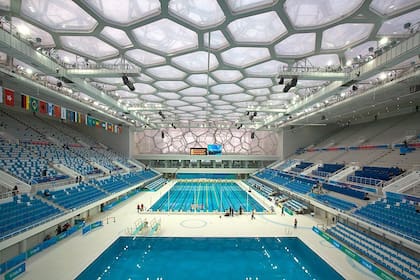 El Cubo de Agua en los Juegos de Pekín 2008; allí, el nadador estadounidense Michael Phelps ganó ocho medallas doradas y estableció un nuevo récord