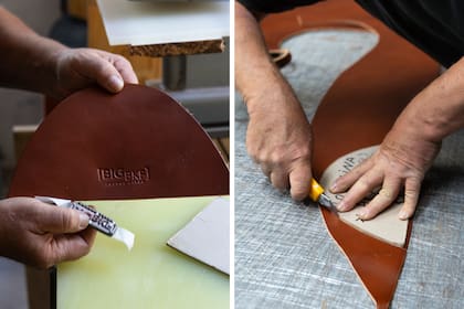 El cuero se marca, corta y prepara de manera artesanal, paso a paso, antes de pasar a la costura final.