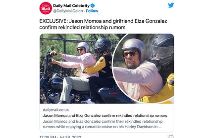 El Daily Mail captó a Jason Momoa y Eiza Gonzales en un paseo en motocicleta