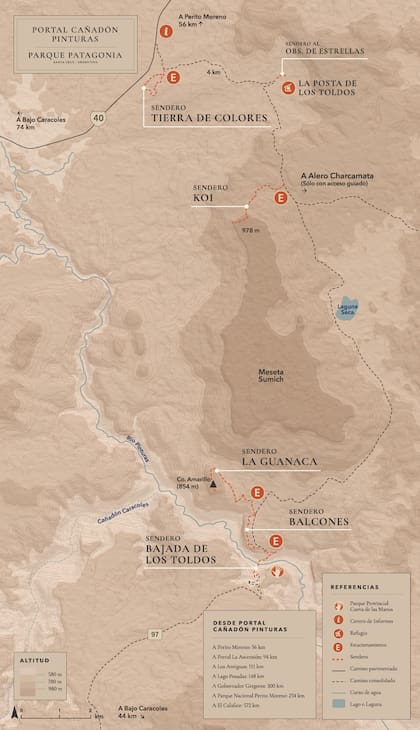 El de Bajada de los Toldos es uno de los varios senderos que Rewilding impulsó dentro del Parque Patagonia.