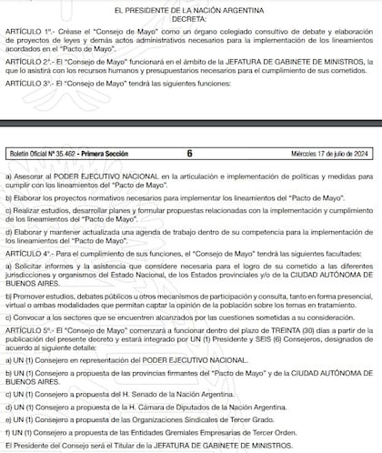 El decreto del Consejo de Mayo
