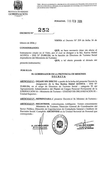 El decreto firmado por Hugo Passalacqua
