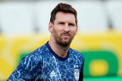 El delantero argentino Lionel Messi previo al partido contra Brasil por las eliminatorias de la Copa Mundial, el domingo 5 de septiembre de 2021, en Sao Paulo. (AP Foto/Andre Penner)