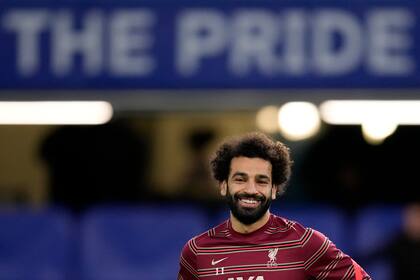 El delantero de Liverpool Mohamed Salah previo al partido contra Chelsea por la Liga Premier, el domingo 2 de enero de 2022. (AP Foto/Matt Dunham)