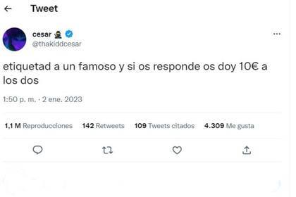 El desafío del usuario César consisitó en ofrecer 10 euros a la persona que consiguiera la respuesta de un famoso, y 10 euros también para el famoso que contestara