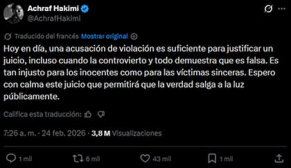 El descargo de Achraf Hakimi tras su procesamiento
